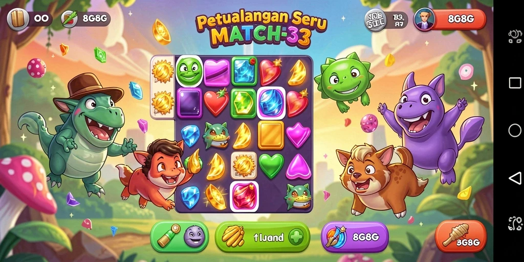 Screenshot gameplay 8G8G yang menunjukkan keseruan mencocokkan buah.