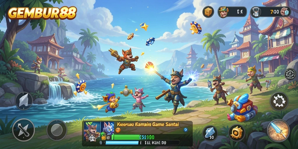 Tangkapan layar menampilkan gameplay seru GEMBUR88 dengan warna-warna cerah.