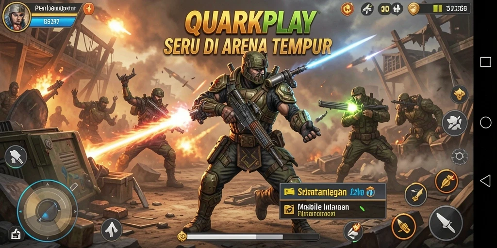 Tangkapan layar utama menunjukkan gameplay pertarungan intens di QUARKPLAY.
