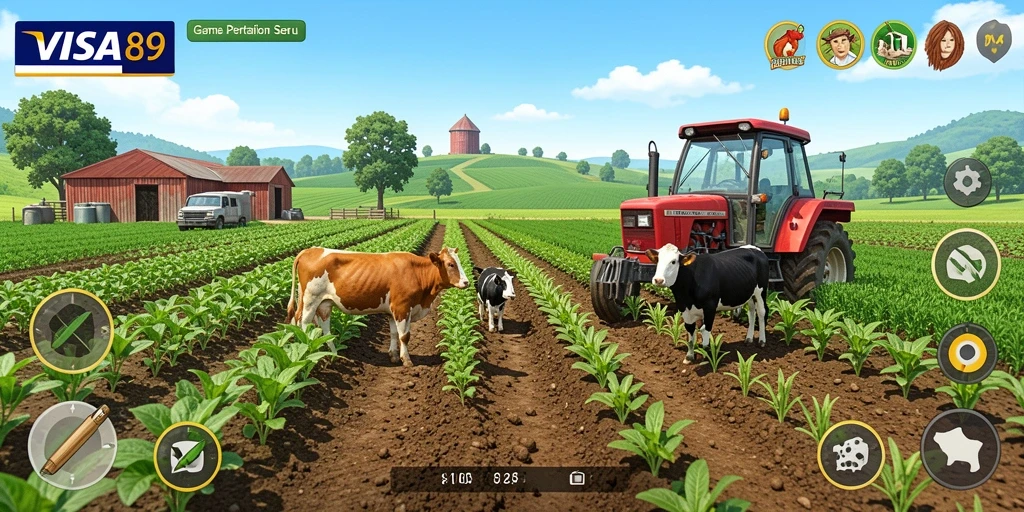 Screenshot gameplay menunjukkan petualangan bertani yang seru.